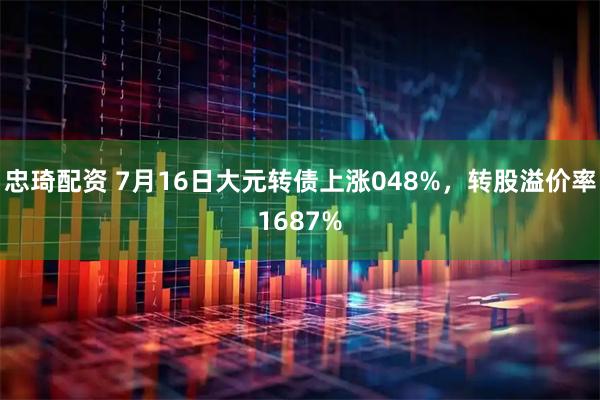 忠琦配资 7月16日大元转债上涨048%，转股溢价率1687%